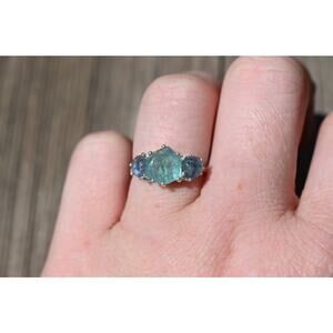 Raw Montana Sapphire Ring, Dark Blue Sapphires, Unique aquamarine ring gift